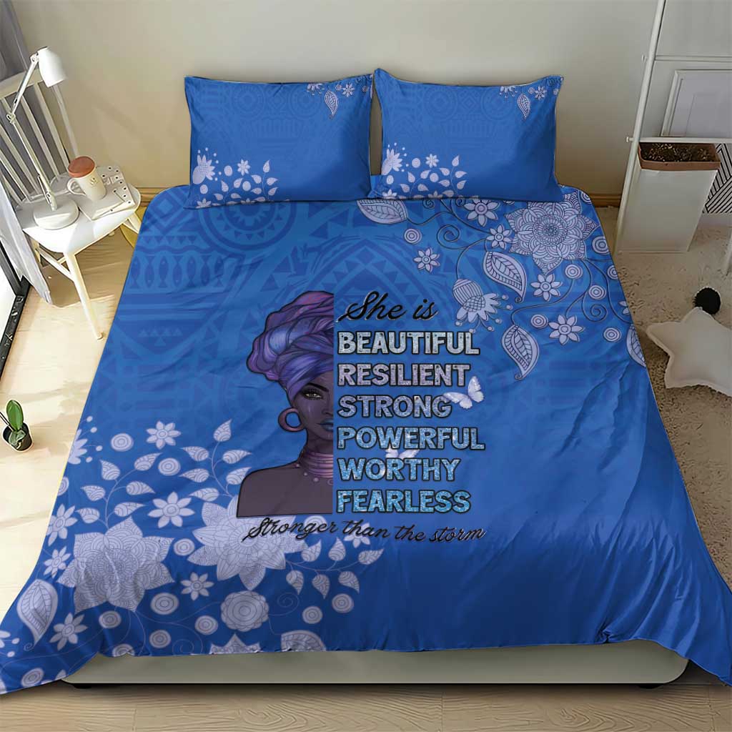 African Women Black Beautiful Brave and Bressed - Blue Color Bedding Set LT15