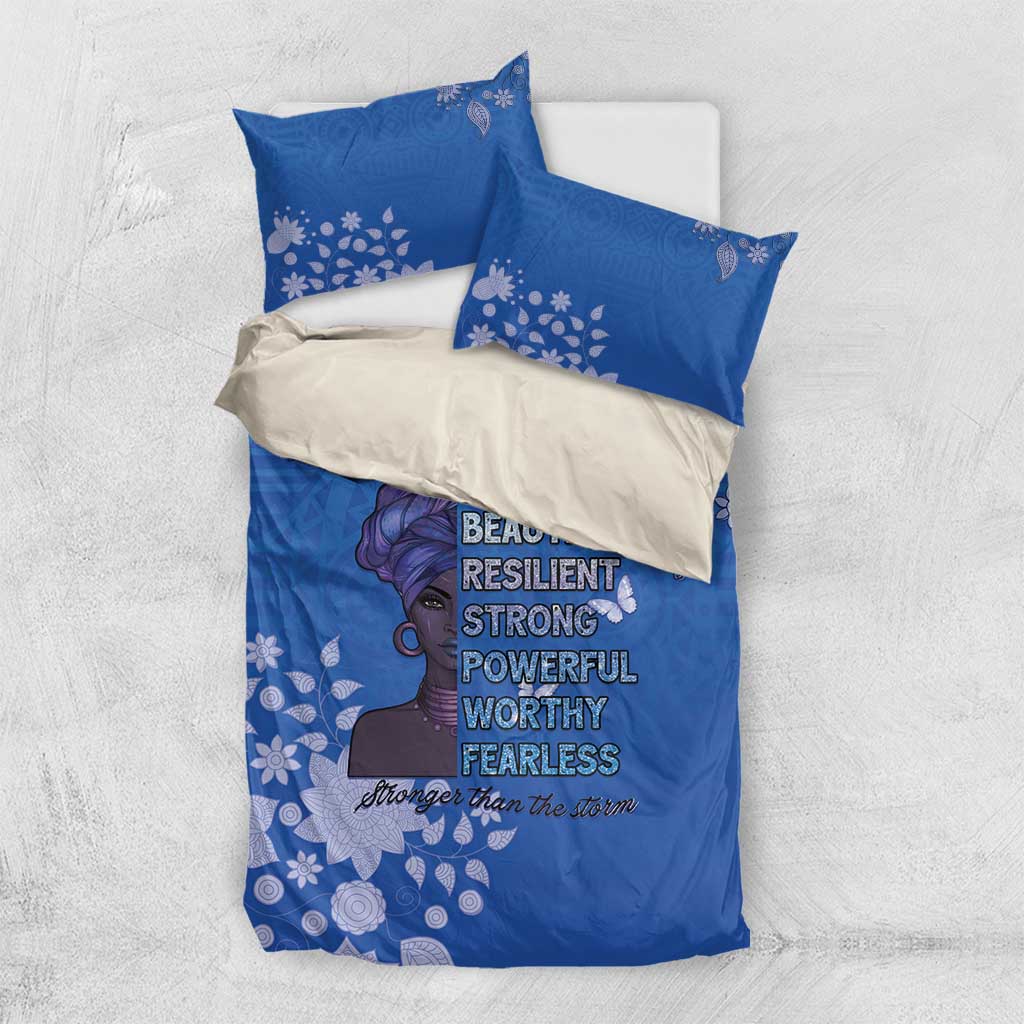 African Women Black Beautiful Brave and Bressed - Blue Color Bedding Set LT15