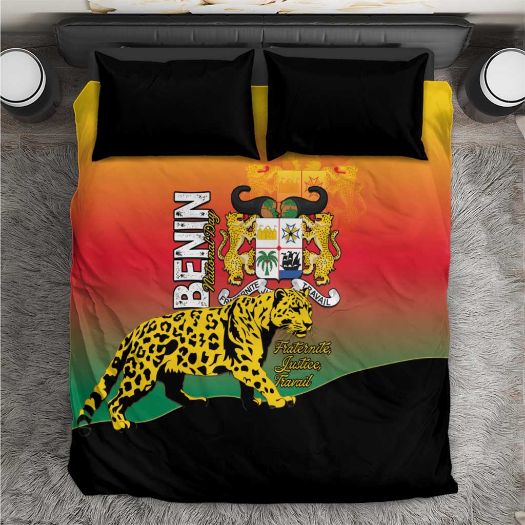 Benin National Day Bedding Set Leopard With Coat Of Arms LT15