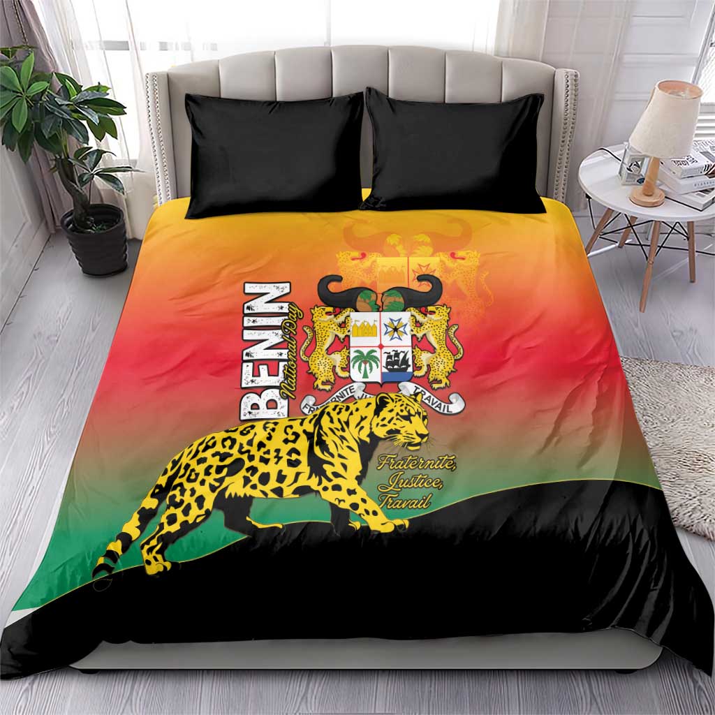 Benin National Day Bedding Set Leopard With Coat Of Arms LT15