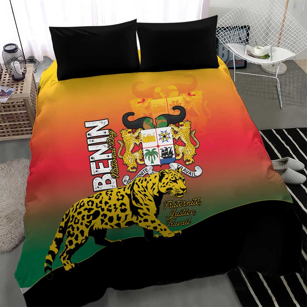 Benin National Day Bedding Set Leopard With Coat Of Arms LT15
