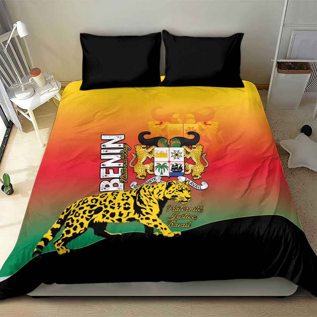 Benin National Day Bedding Set Leopard With Coat Of Arms LT15
