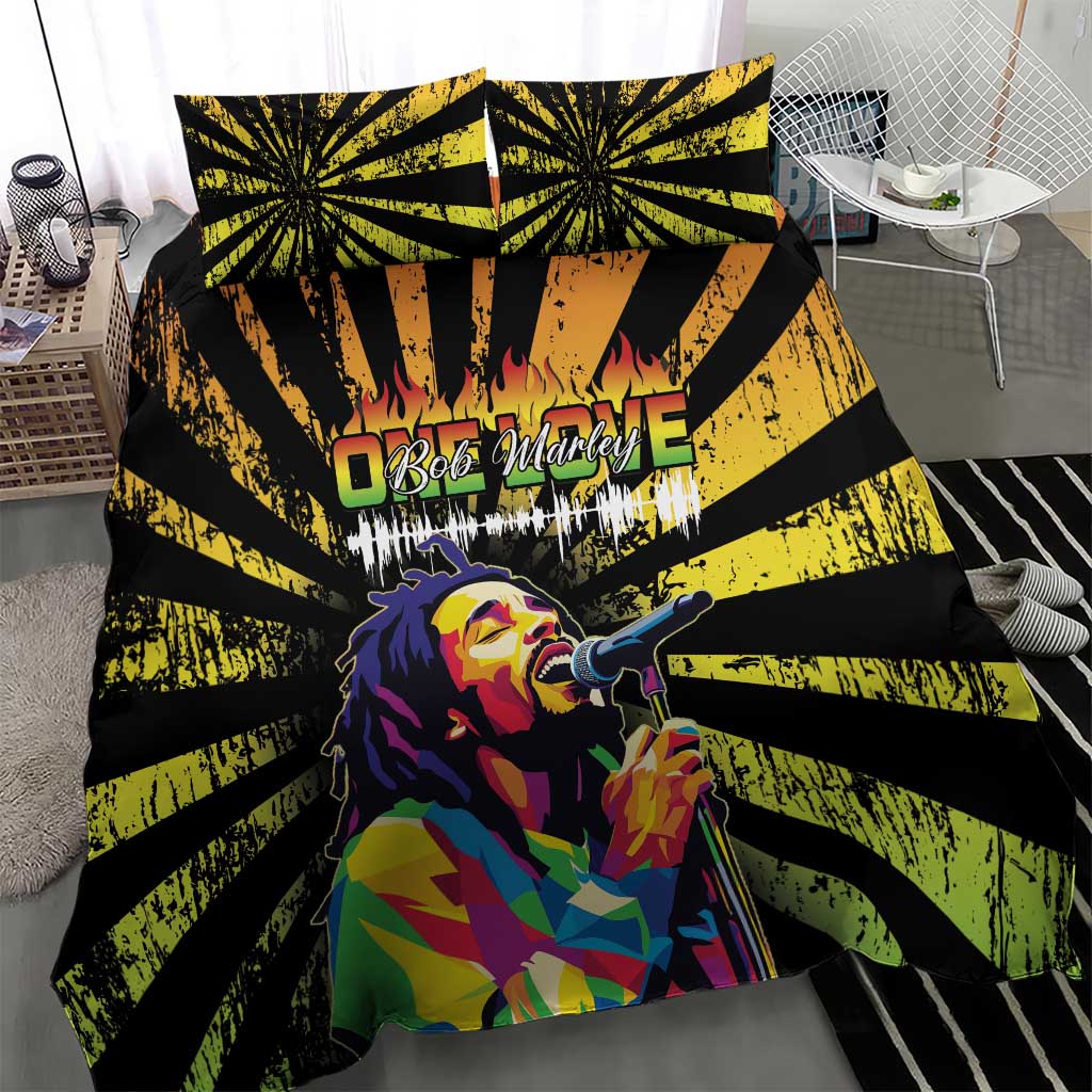 Afro-American Reggae Legend Bob Bedding Set One Love - Grunge Style LT15