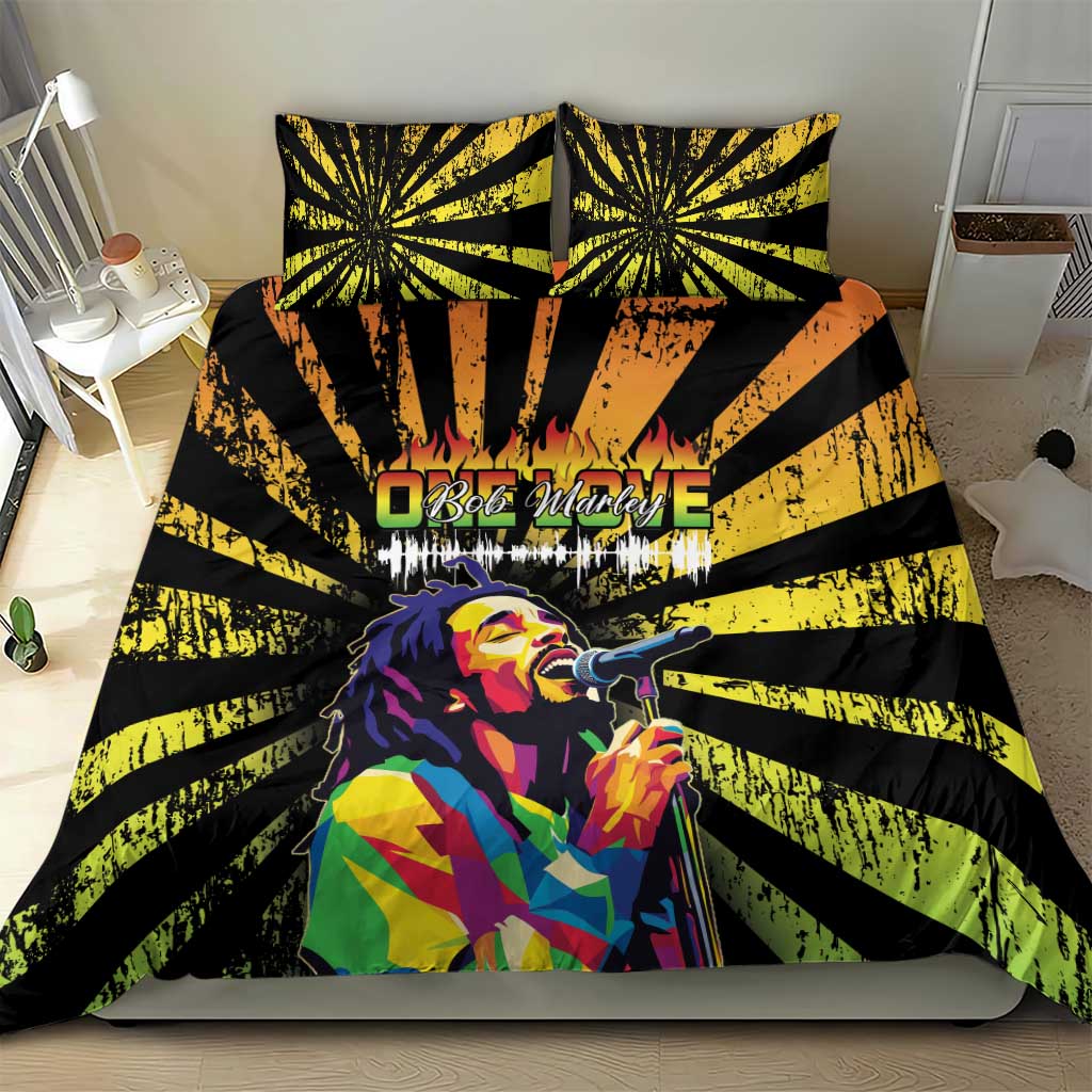 Afro-American Reggae Legend Bob Bedding Set One Love - Grunge Style LT15