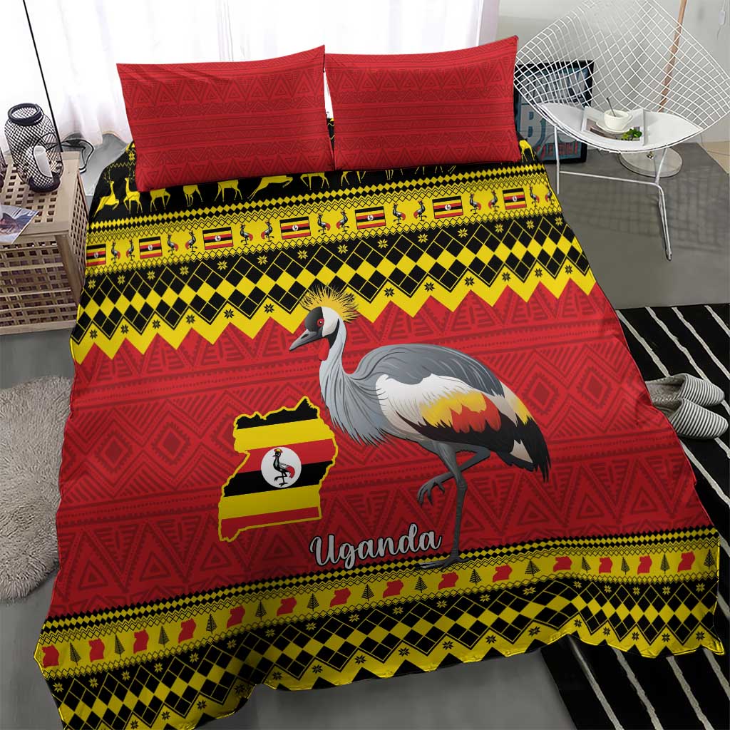 Afro Uganda Christmas Bedding Set Grey Crowned Crane Sekukkulu Ennugi LT15