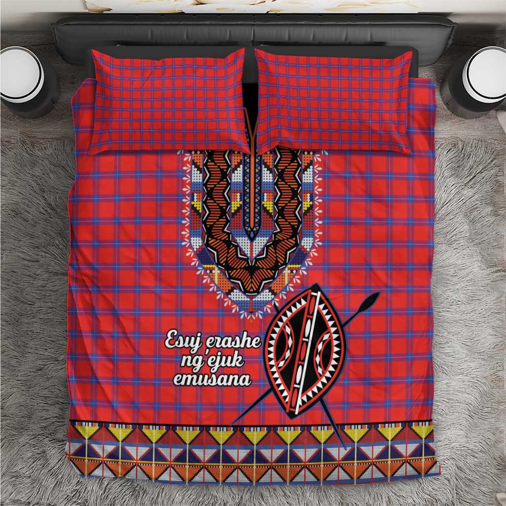 Afro Kenya Maasai Shuka Personalized Bedding Set Maasai Shield Mix Dashiki LT15