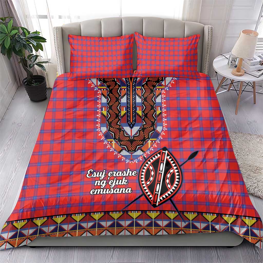 Afro Kenya Maasai Shuka Personalized Bedding Set Maasai Shield Mix Dashiki LT15