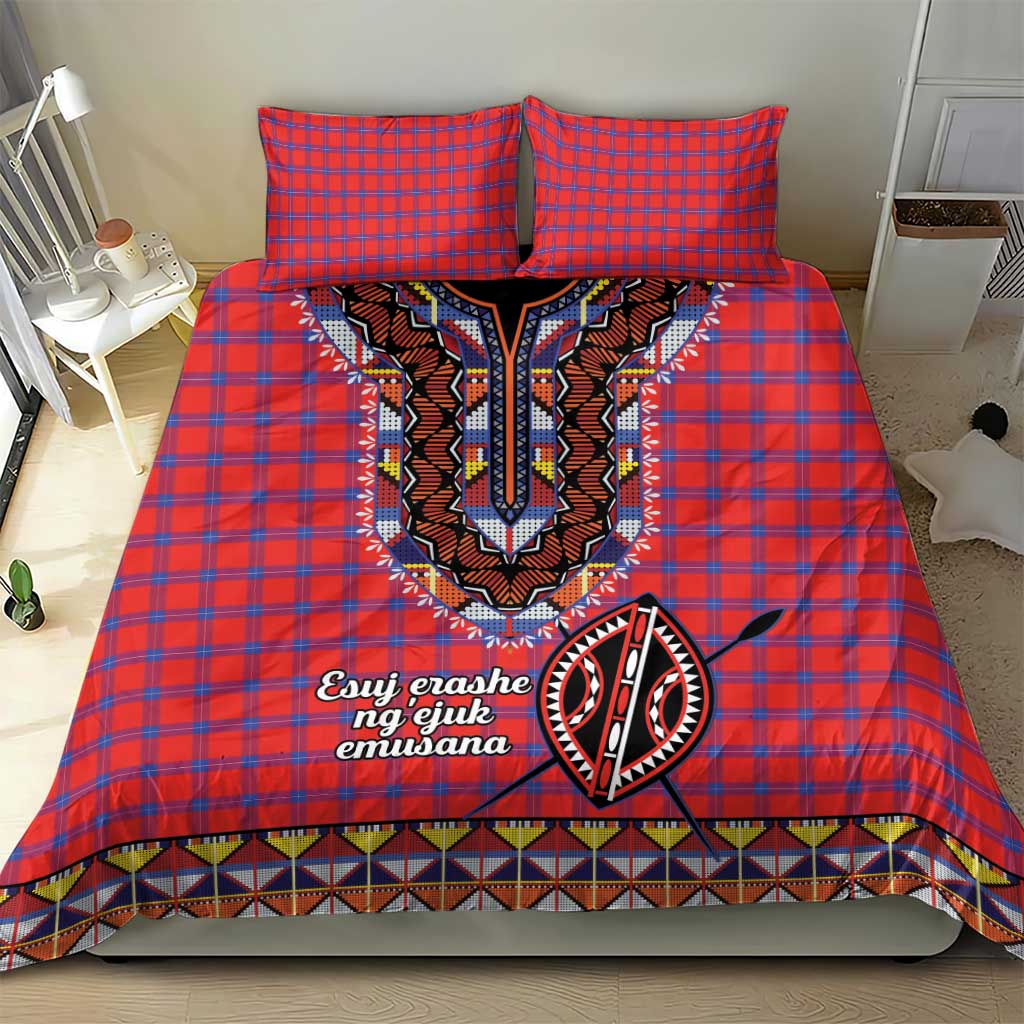 Afro Kenya Maasai Shuka Personalized Bedding Set Maasai Shield Mix Dashiki LT15