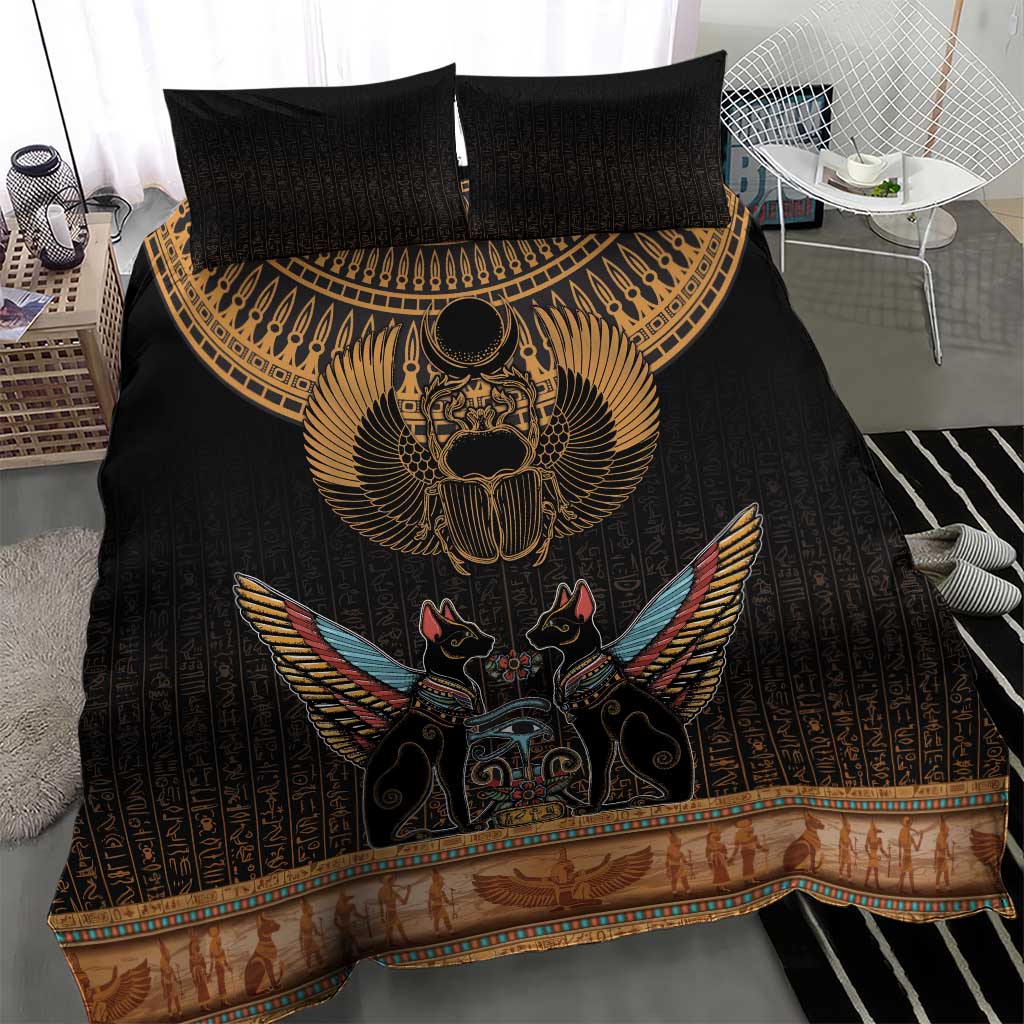 Ancient Egypt Scarab Beetle Bedding Set Hieroglyphs Alphabet Pattern LT18