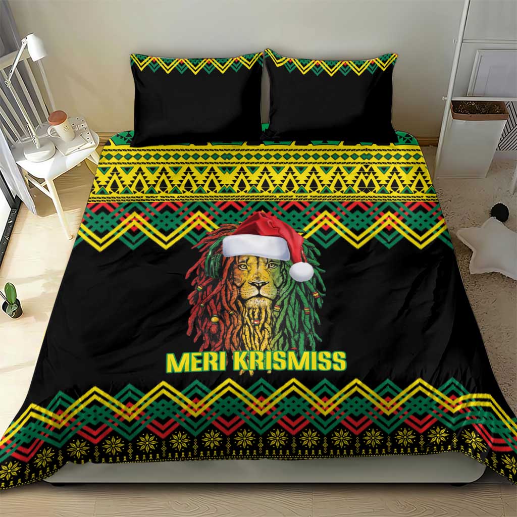 Black Jamaican Christmas Bedding Set Reggae Lion With Kente Pattern LT18