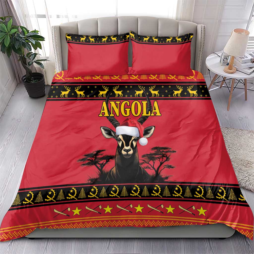 Afro Angola Giant Sable Antelope Christmas Bedding Set Virtus Unita Fortior Feliz Natal LT18