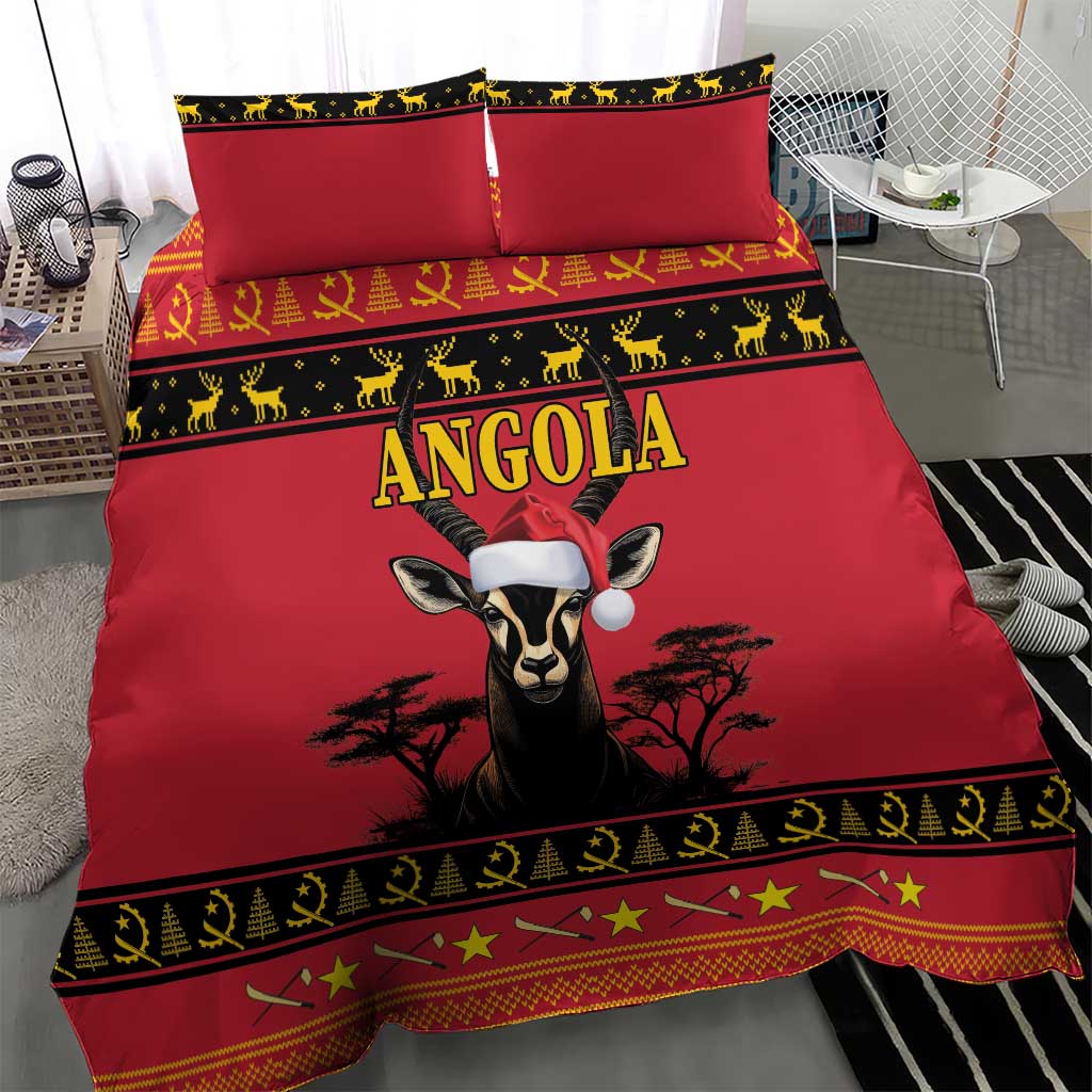 Afro Angola Giant Sable Antelope Christmas Bedding Set Virtus Unita Fortior Feliz Natal LT18
