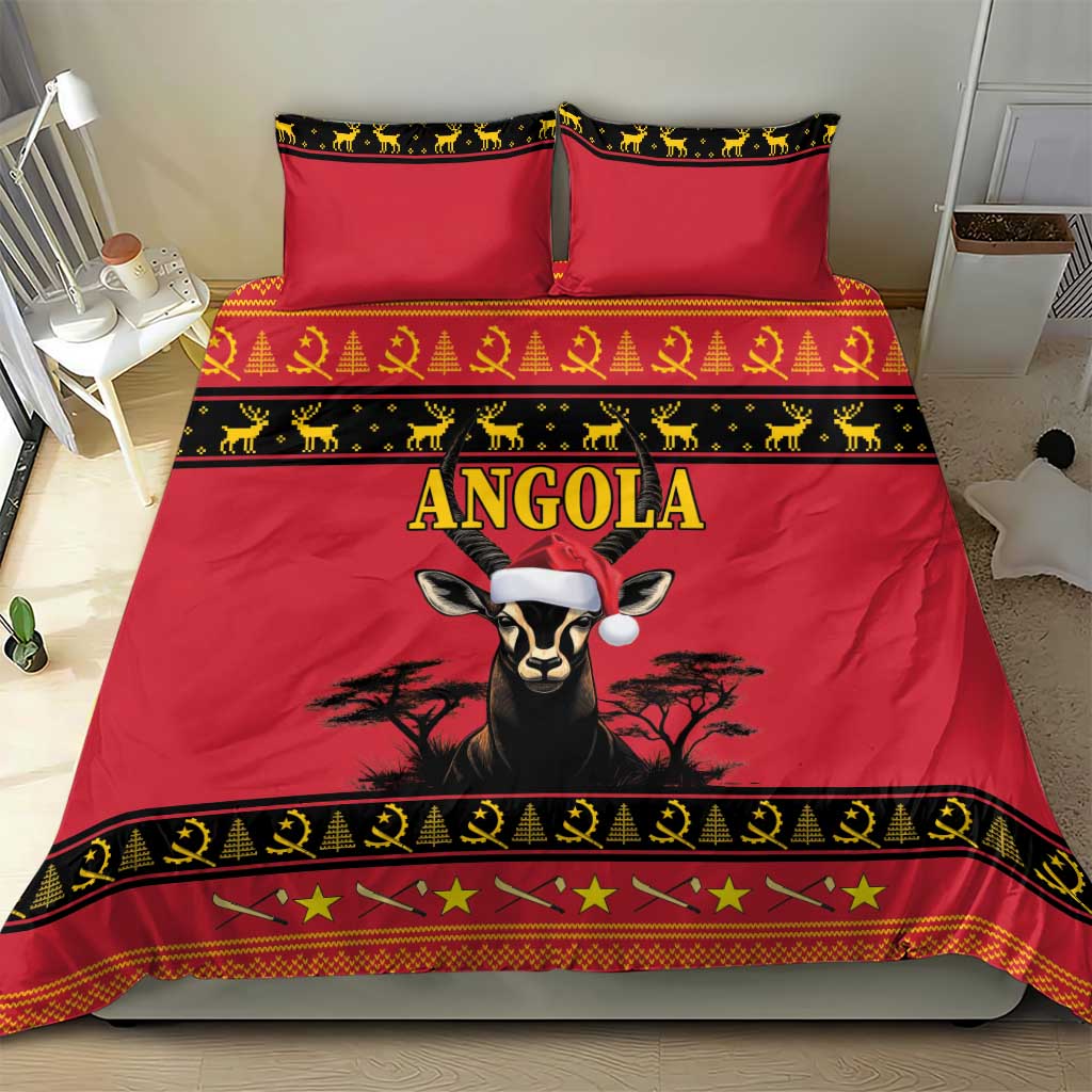 Afro Angola Giant Sable Antelope Christmas Bedding Set Virtus Unita Fortior Feliz Natal LT18