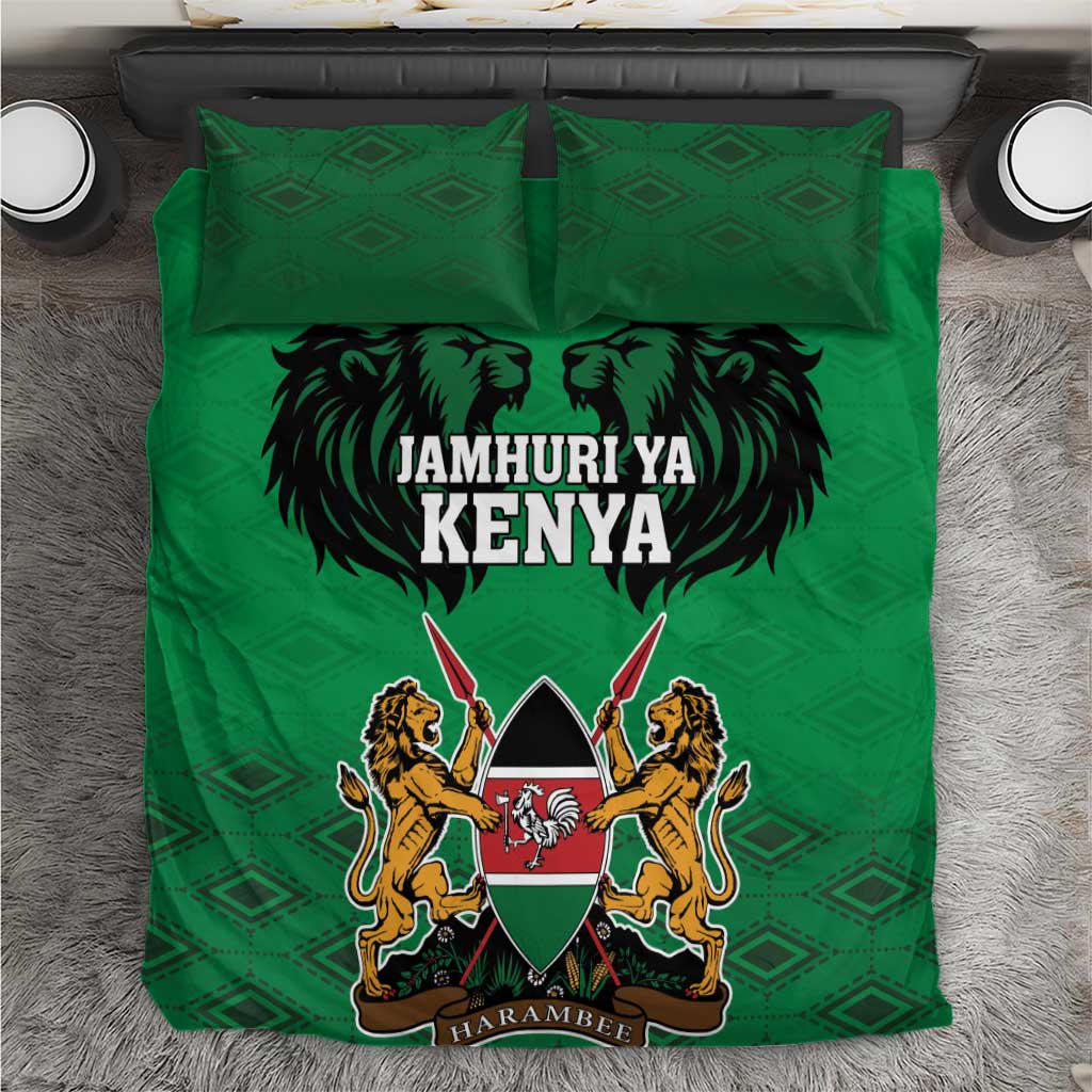 Afro Kenya National Heroes Day Bedding Set Mashujaa With Lion Head And Coat Of Arms LT18