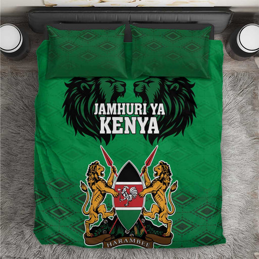 Afro Kenya National Heroes Day Bedding Set Mashujaa With Lion Head And Coat Of Arms LT18