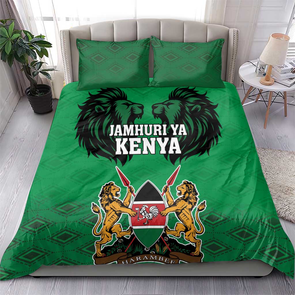Afro Kenya National Heroes Day Bedding Set Mashujaa With Lion Head And Coat Of Arms LT18