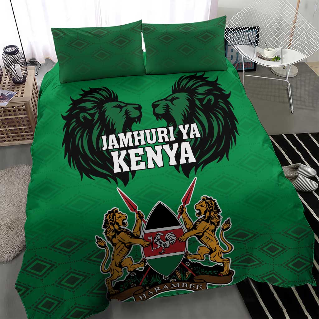 Afro Kenya National Heroes Day Bedding Set Mashujaa With Lion Head And Coat Of Arms LT18