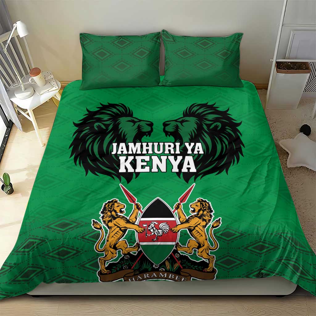 Afro Kenya National Heroes Day Bedding Set Mashujaa With Lion Head And Coat Of Arms LT18