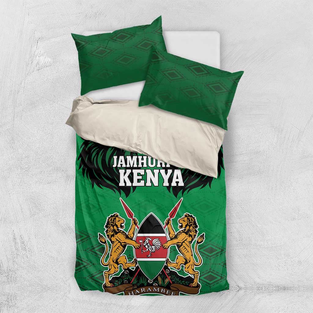 Afro Kenya National Heroes Day Bedding Set Mashujaa With Lion Head And Coat Of Arms LT18