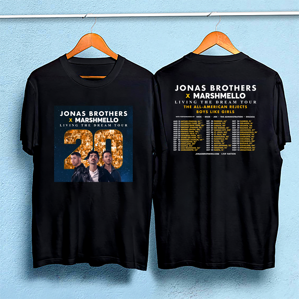 Jonas 20 Jonas Brothers X Marshmello Living The Dream Tour 2025 Two Sides T-Shirt