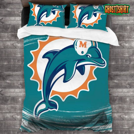 Machine Washable Miami Dolphins Logo Bedding Set