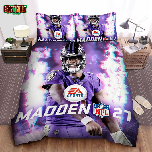 Madden Nfl 21 Lamar Jackson Cover Athlete Bed Sheets Duvet Cover Bedding Set