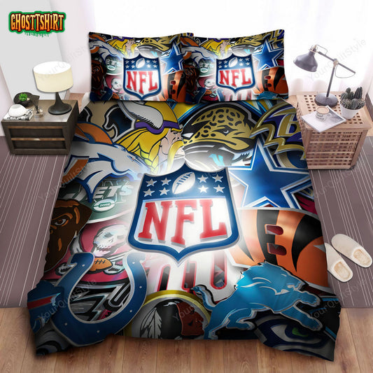 Madden Nfl 3D Logo In Nfl Teams Logos Background Bed Sheets Duvet Cover Bedding Set