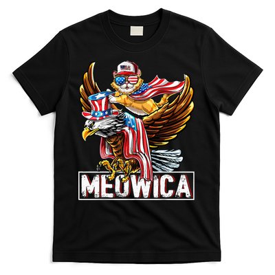 Meowica Cat Bald Eagle 4th Of July Patriotic American Flag T-Shirt