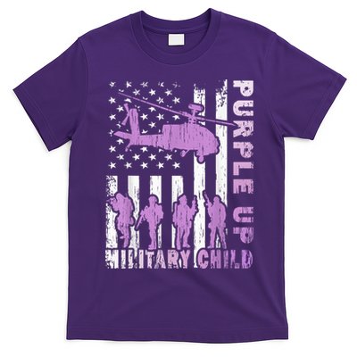 Military Child Shirt Purple Up American Flag Helicopter Kid T-Shirt