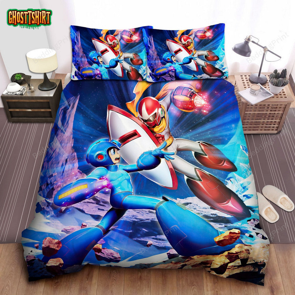 Mega Man Vs Proto Man Bed Sheets Spread Duvet Cover Bedding Set