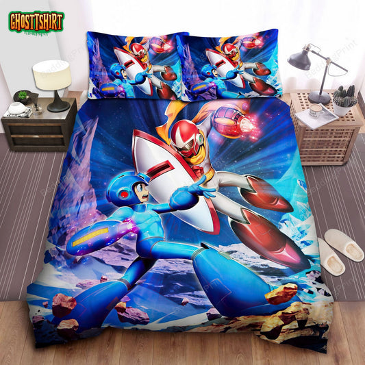 Mega Man Vs Proto Man Bed Sheets Spread Duvet Cover Bedding Set