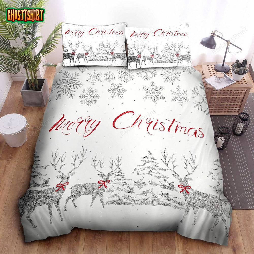 Merry Christmas Reindeers Bed Sheets Duvet Cover Bedding Set