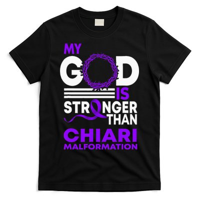 My God Is Stronger Than Chiari Malformation Awareness Ribbon T-Shirt