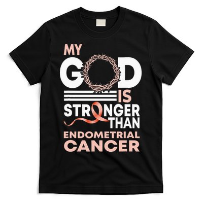 My God Is Stronger Than Endometrial Cancer Awareness Ribbon T-Shirt