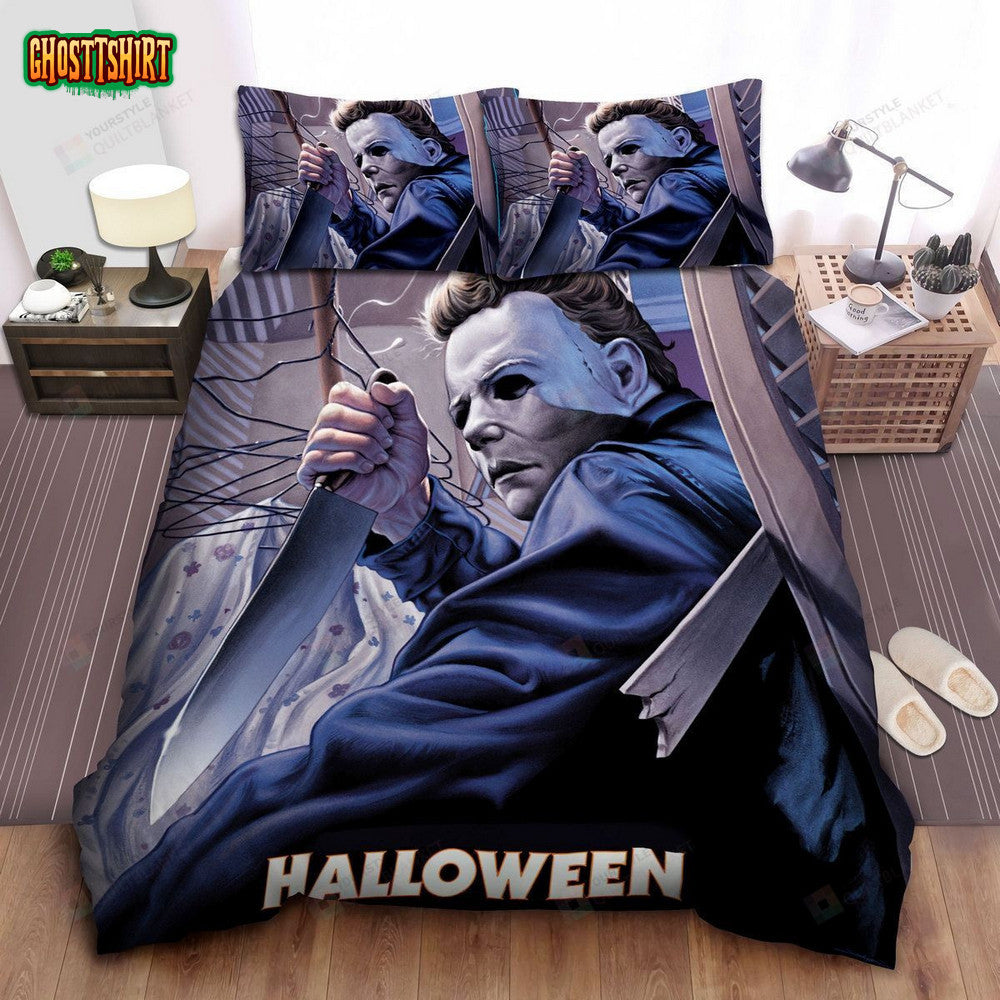 Michael Myers In Halloween Series Painting Bed Sheets Duvet Cover Bedding Set