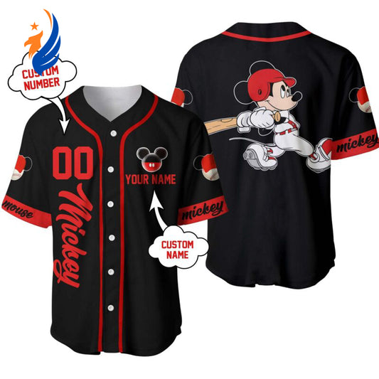Custom Mickey Mouse Black Red Baseball Jersey: Personalized Disney Apparel for True Fans! - Bafud