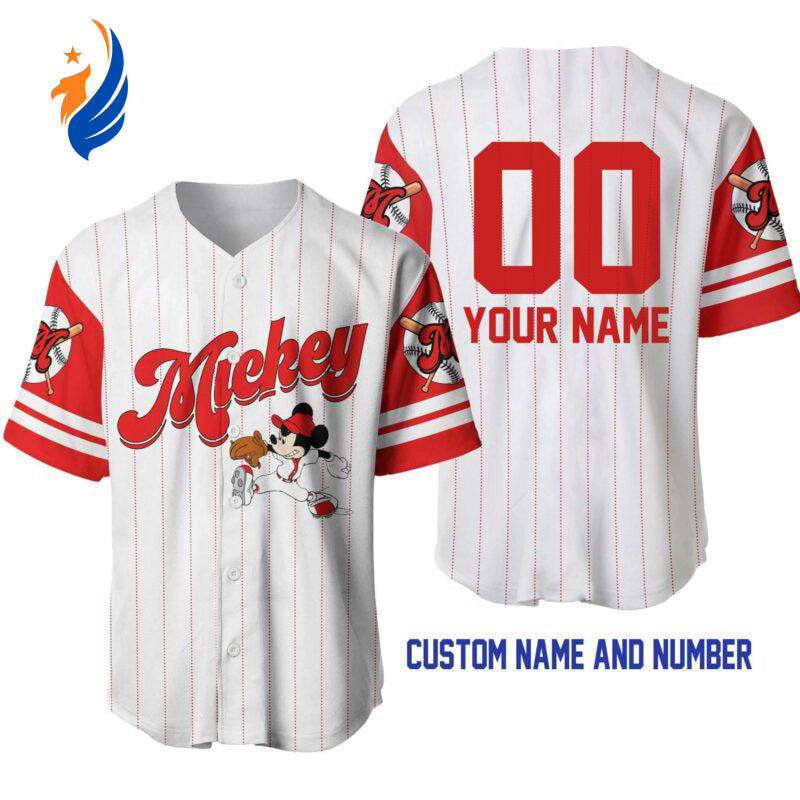 Men s Mickey Mouse Baseball Jersey: White Red Disney Sport Outfit - Bafud