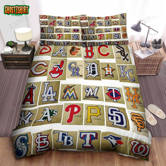 Mlb All Teams Logo Bed Sheets Spread Duvet Cover Bedding Set Ver 1