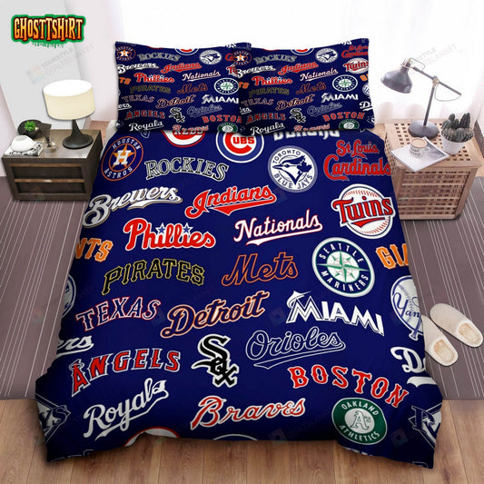 Mlb All Teams Logo Bed Sheets Spread Duvet Cover Bedding Set Ver 3
