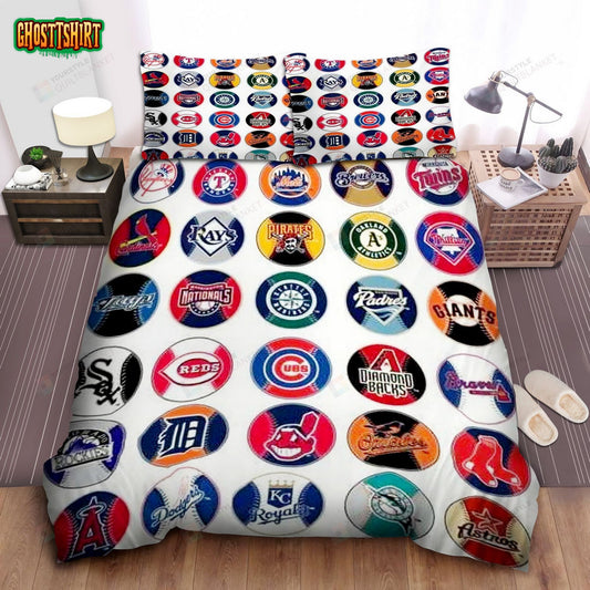 Mlb All Teams Logo Bed Sheets Spread Duvet Cover Bedding Set Ver 4