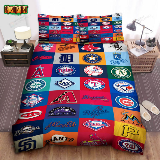 Mlb All Teams Logo Bed Sheets Spread Duvet Cover Bedding Set Ver 6