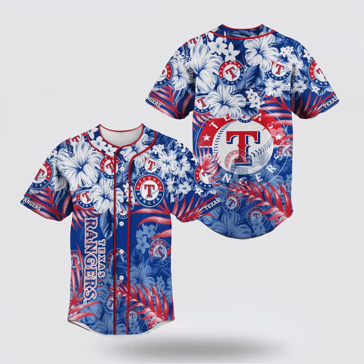 Texas Rangers Flower Pattern Baseball Jersey - Perfect for Fans - Gift for Men Women - lylyprint.com