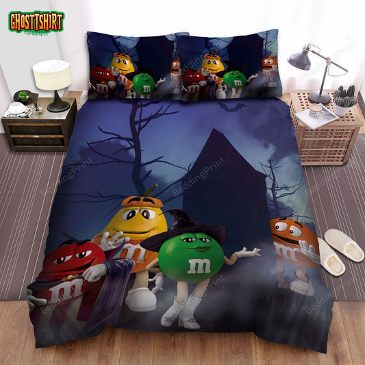 M&M's Characters In Halloween Costumes Bed Sheets Spread Duvet Cover Bedding Set