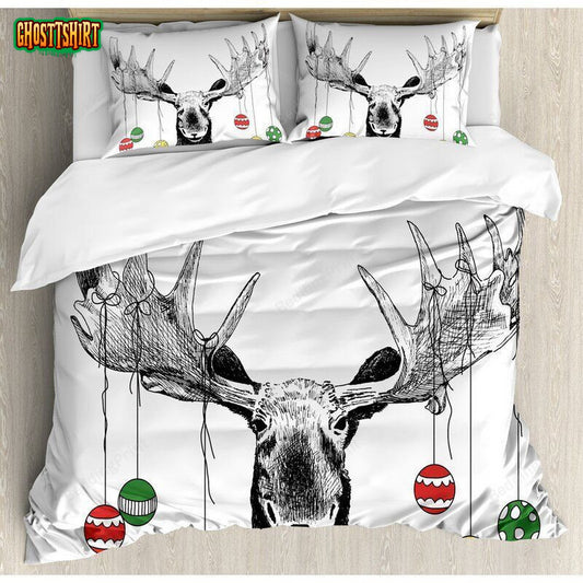 Moose Christmas Bed Sheets Duvet Cover Bedding Set