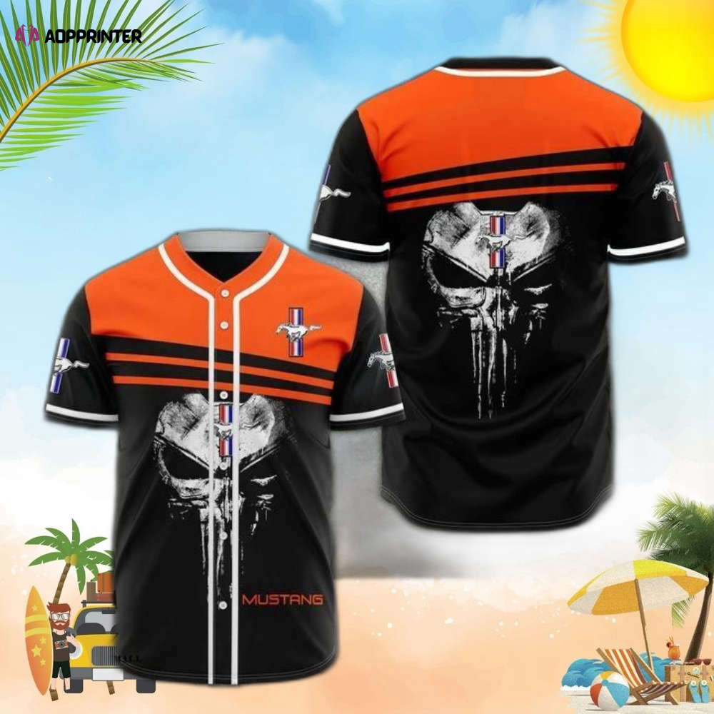 Mustang Skull Orange Black Baseball Jersey - Aopprinter