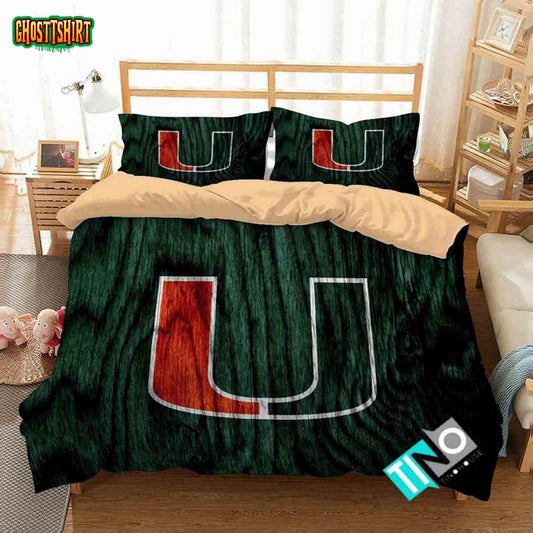 Ncaa Miami Hurricanes 2 Logo N 3D Duvet Cover Bedding Set
