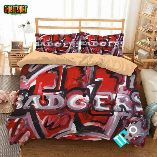 Ncaa Wisconsin Badgers 2 Logo N 3D Duvet Cover Bedding Set