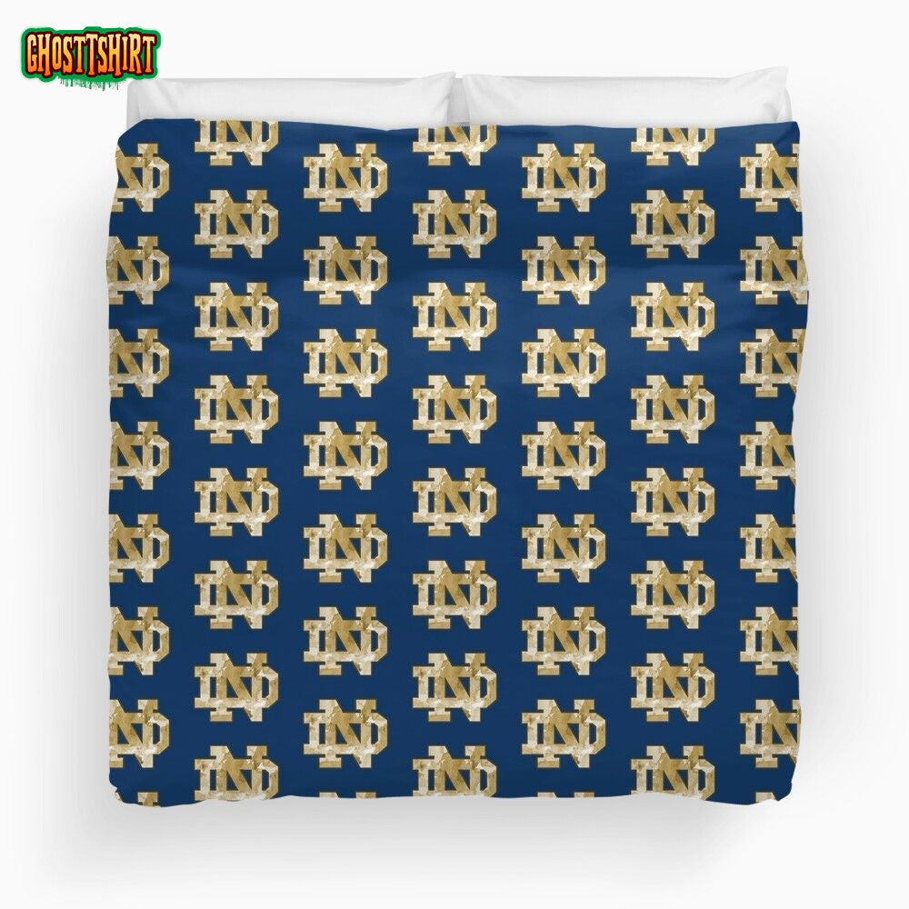 NFL Notre Dame Fighting Irish Gold Watercolor Logo Pattern Duvet Cover Bedding Set