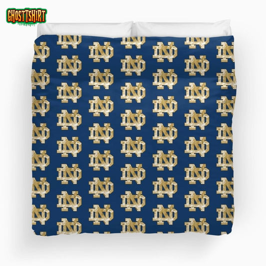 NFL Notre Dame Fighting Irish Gold Watercolor Logo Pattern Duvet Cover Bedding Set