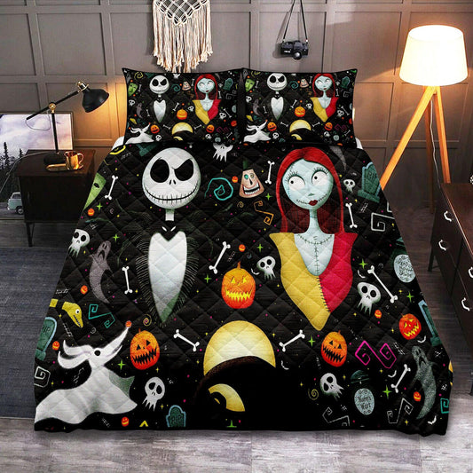 Personalized Jack and Sally  3-pc Quilt Bedding Set – Nightmare Before Christmas Decor
